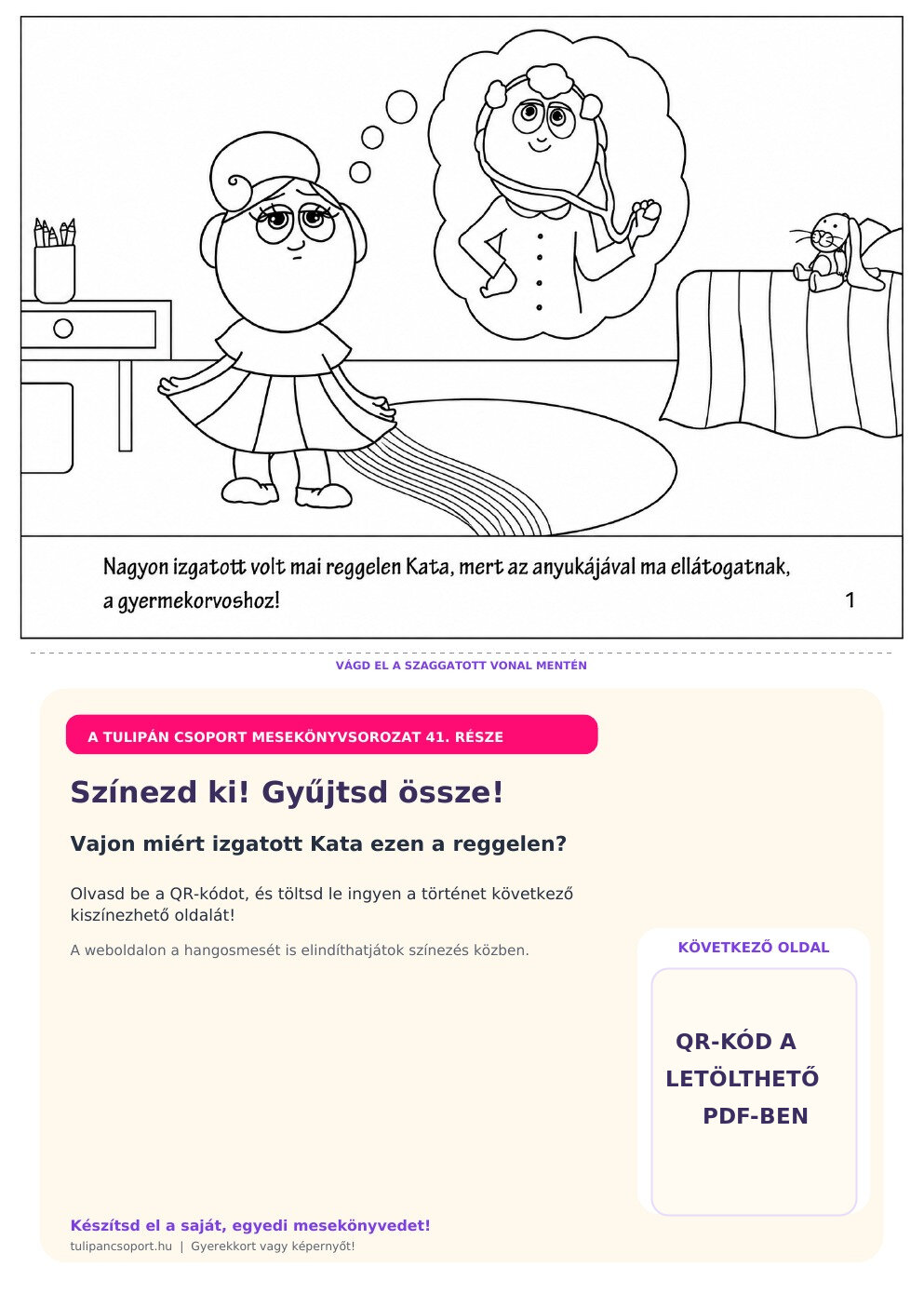 Kata gyermekorvoshoz készül – ingyenes Kata és a szuri színező óvodásoknak